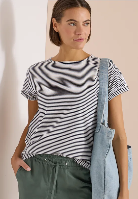 Kurzarm Shirt mit Boatneck und Knöpfen universal blue