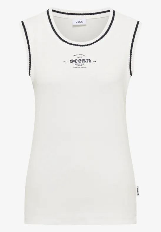 Top mit Rundhals und Kontrastdetails vanilla white