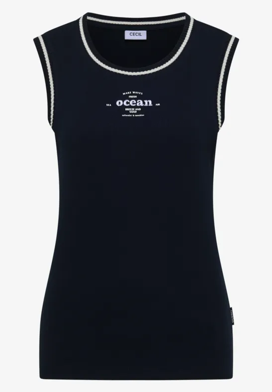 Top mit Rundhals und Kontrastdetails universal blue