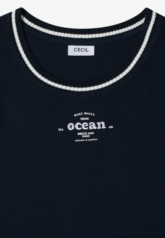 Top mit Rundhals und Kontrastdetails universal blue