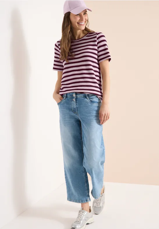 T-shirt à col rond en look ajouré light blush rose