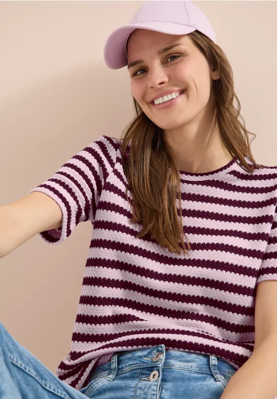 T-shirt à col rond en look ajouré light blush rose