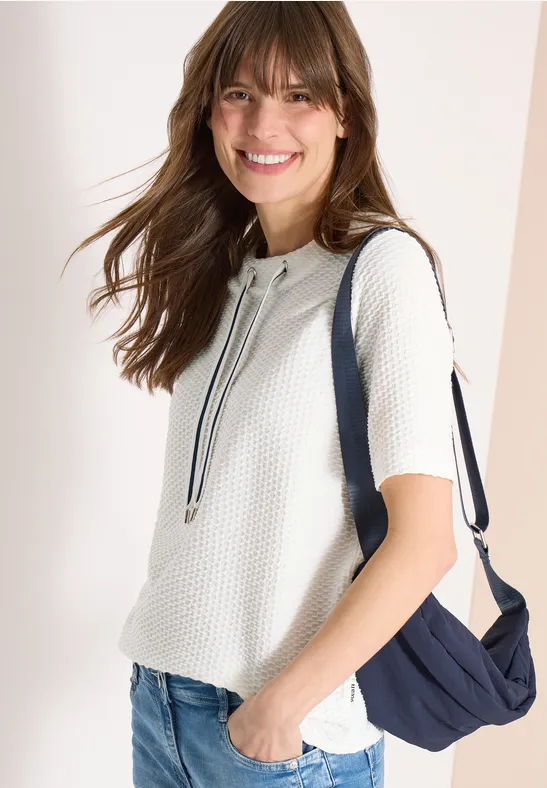 T-Shirt mit Rundhals mit Tunnelzug vanilla white