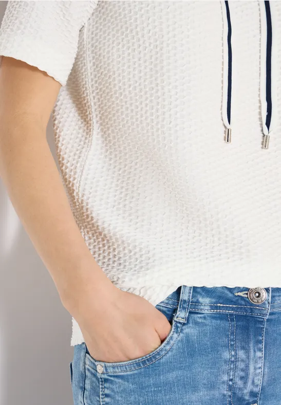 T-Shirt mit Rundhals mit Tunnelzug vanilla white