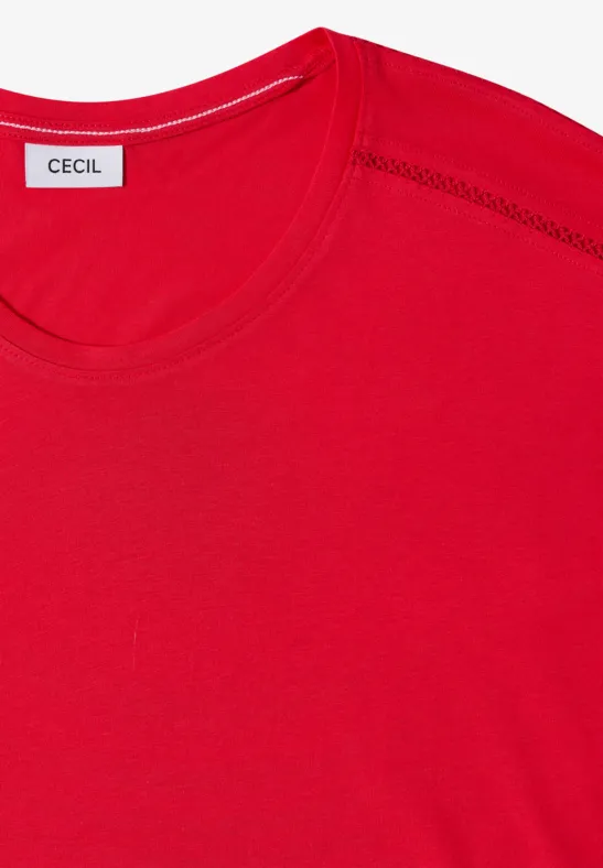 T-shirt avec col en V et détail en dentelle glazed apple red