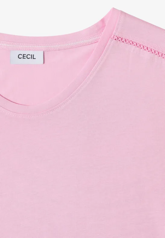 T-shirt avec col en V et détail en dentelle light blush rose