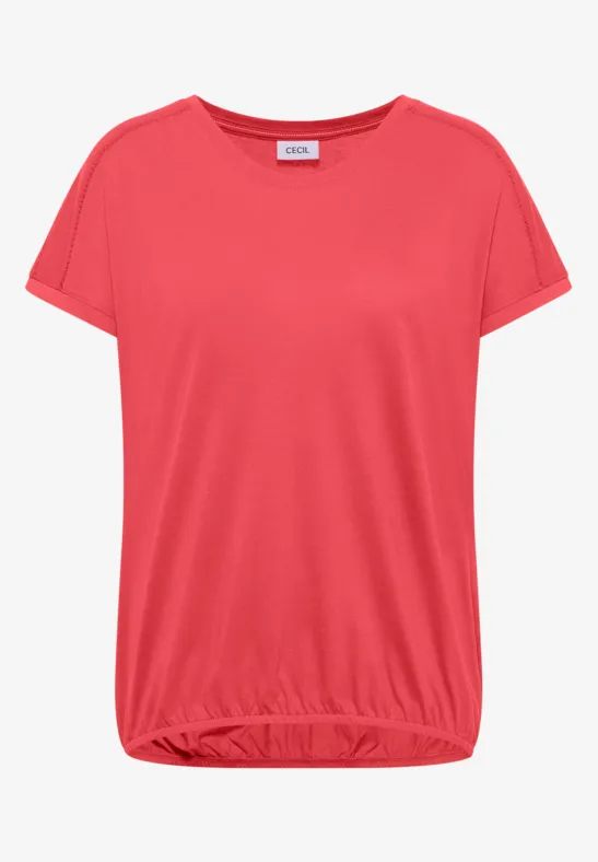 Rotes Damen-T-Shirt mit kurzen Ärmeln und elastischem Saum