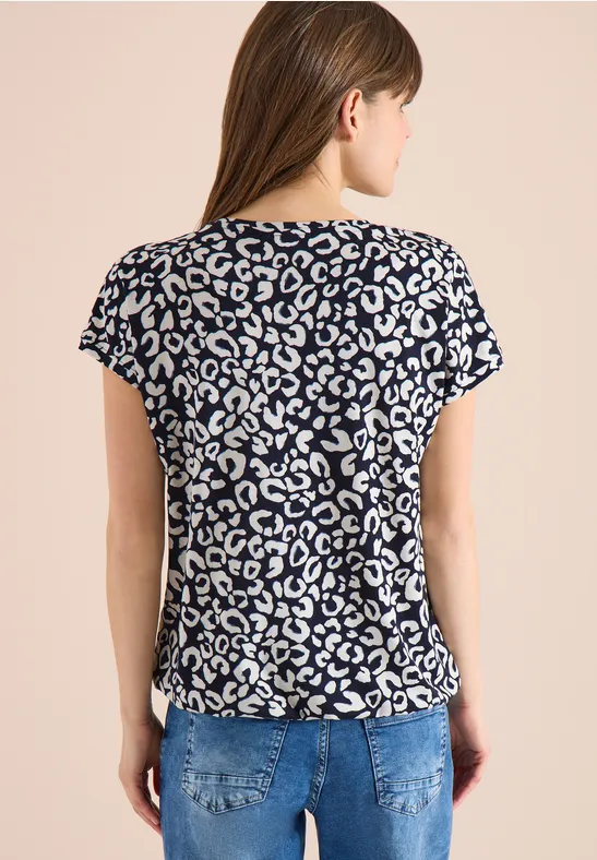 T-shirt avec détail en dentelle et imprimé léopard urban dark blue