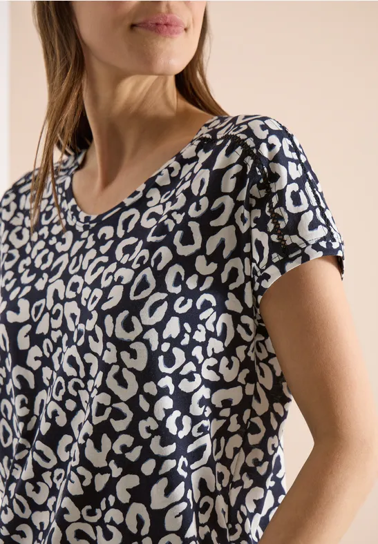 T-shirt avec détail en dentelle et imprimé léopard urban dark blue