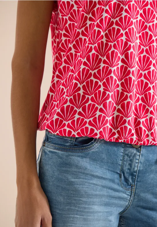 Shirt met korte mouwen en kanten detail glazed apple red