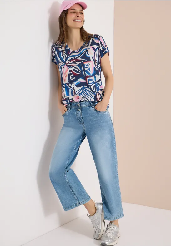 Kurzarm Shirt mit Spitzendetail universal blue