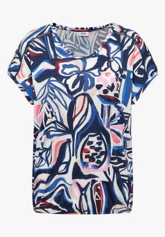 Kurzarm Shirt mit Spitzendetail universal blue