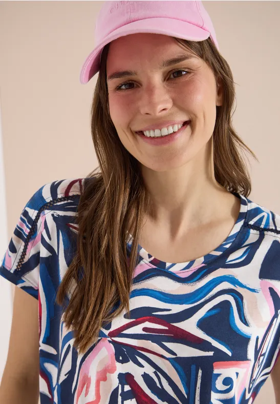 Kurzarm Shirt mit Spitzendetail universal blue