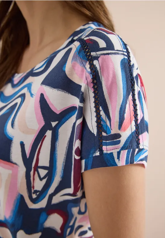 Kurzarm Shirt mit Spitzendetail universal blue