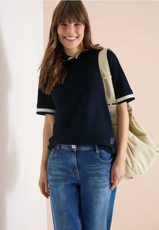 Kurzarm Shirt mit Kapuze und Rippdetails universal blue