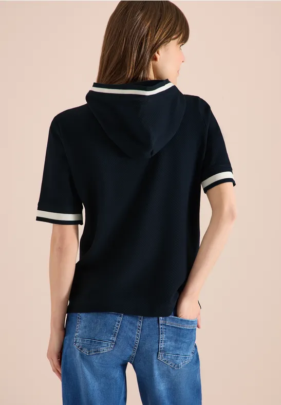 Kurzarm Shirt mit Kapuze und Rippdetails universal blue