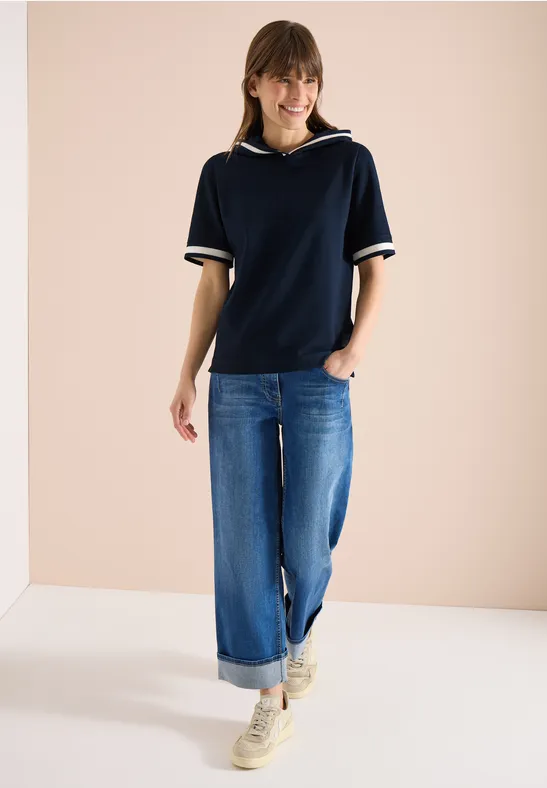 Kurzarm Shirt mit Kapuze und Rippdetails universal blue