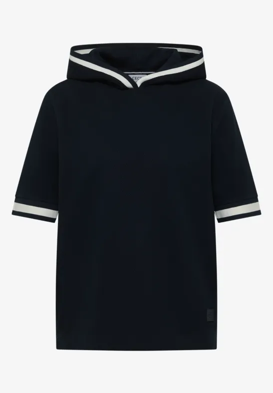 Kurzarm Shirt mit Kapuze und Rippdetails universal blue