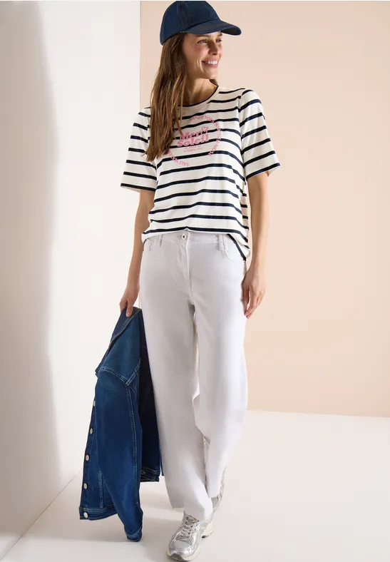 Kurzarm Shirt mit Rundhals und Streifen universal blue