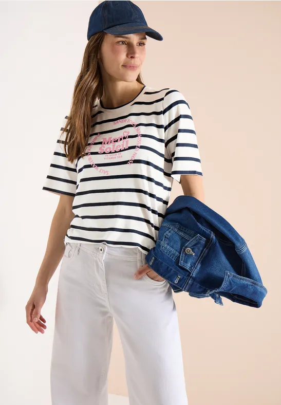 Kurzarm Shirt mit Rundhals und Streifen universal blue