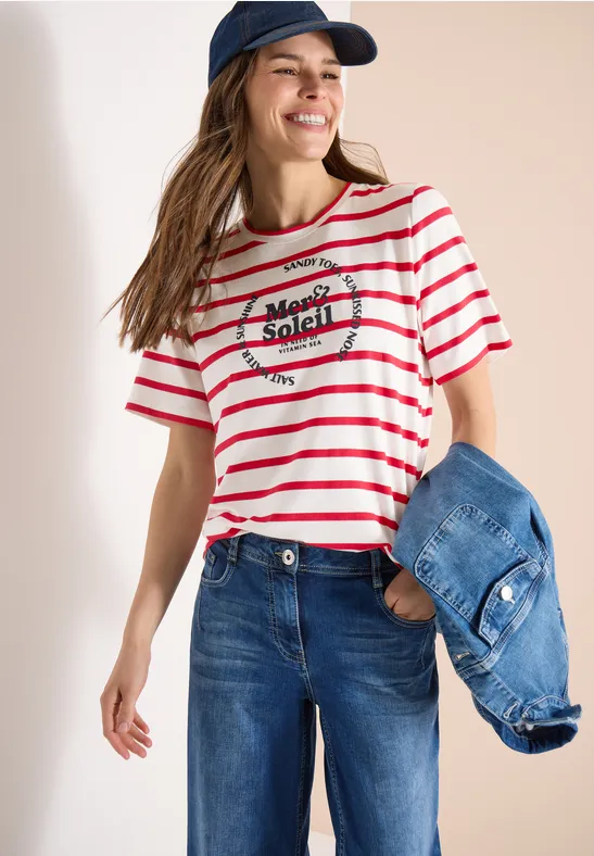 Kurzarm Shirt mit Rundhals und Streifen glazed apple red