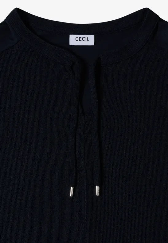 Kurzarm Bluse mit Split Neck und Bändern universal blue