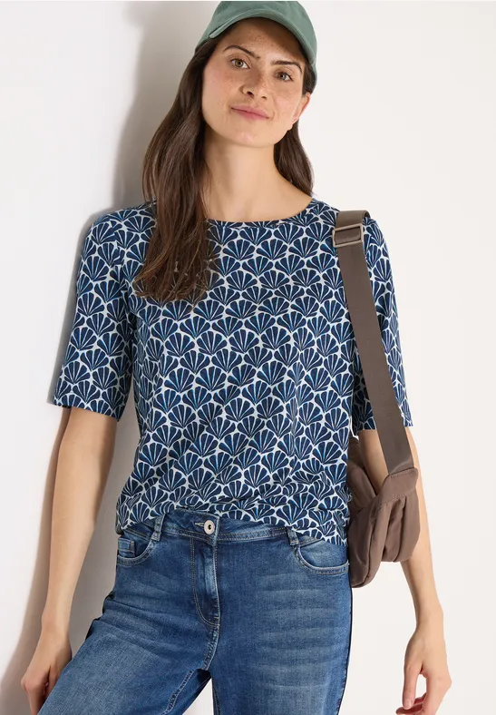 T-Shirt mit Rundhals und Muschelprint universal blue