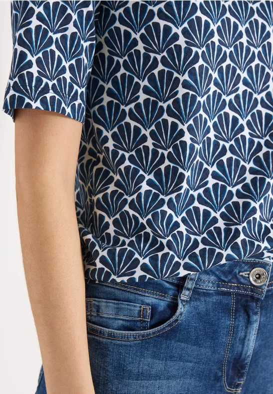 T-Shirt mit Rundhals und Muschelprint universal blue