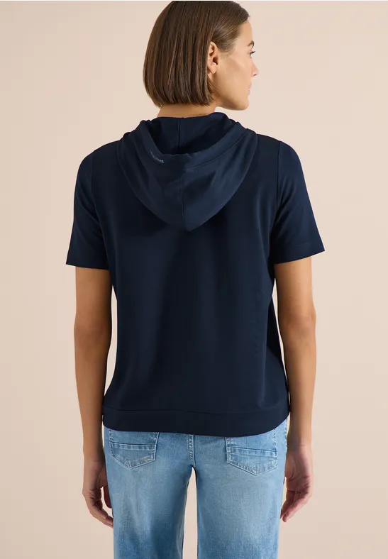 Shirt met korte mouwen, capuchon en tekst universal blue