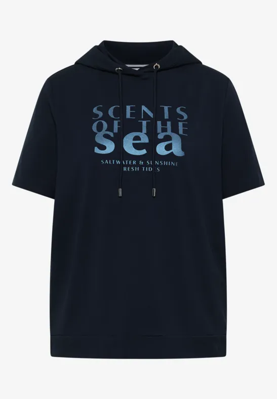 Shirt met korte mouwen, capuchon en tekst universal blue