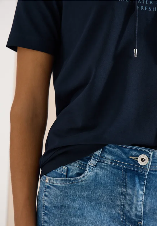 Shirt met korte mouwen, capuchon en tekst universal blue