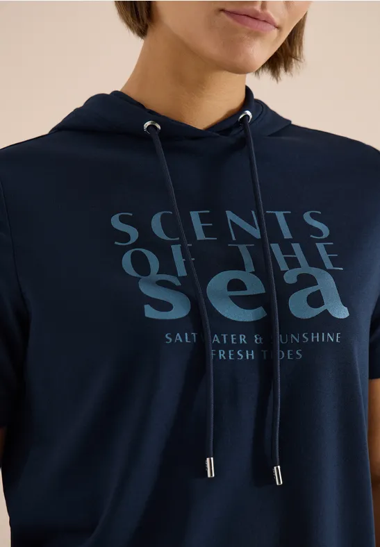 Shirt met korte mouwen, capuchon en tekst universal blue