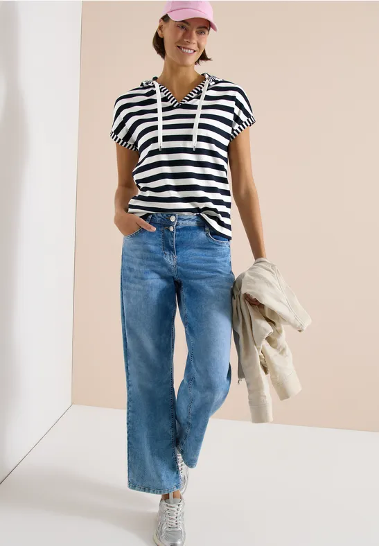 Kurzarm Shirt mit Kapuze und Streifen universal blue