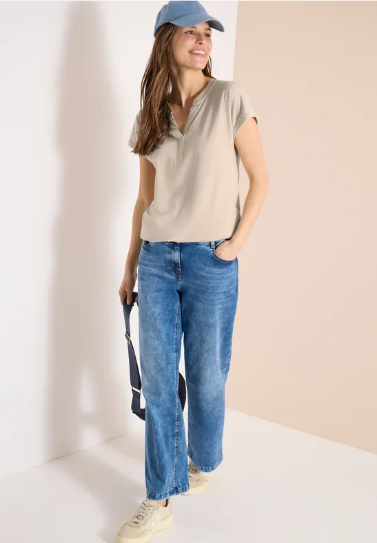 Shirt met tuniek en split aan de hals pearl beige