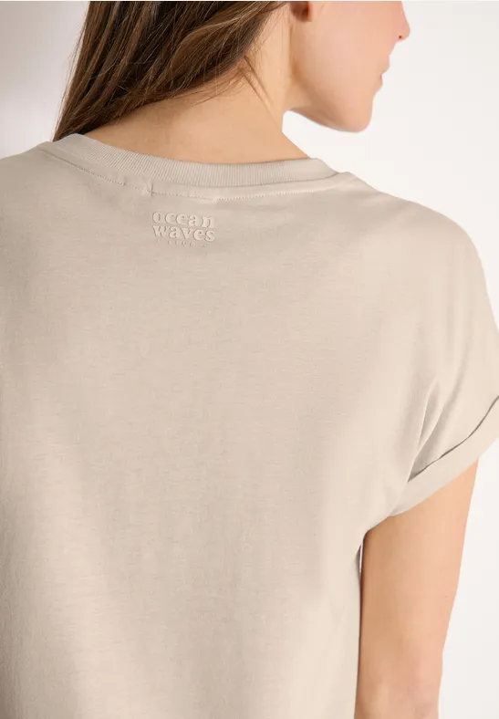 Shirt met tuniek en split aan de hals pearl beige