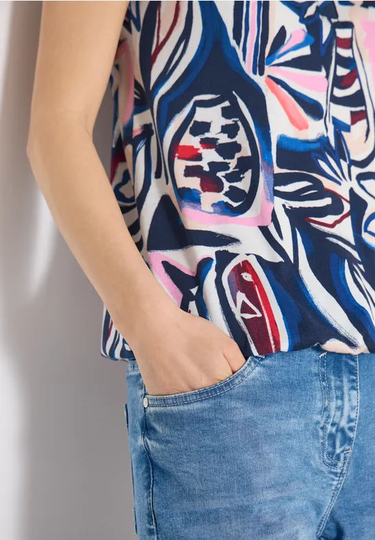 Koszulka z dekoltem typu split neck i nadrukiem graficznym universal blue