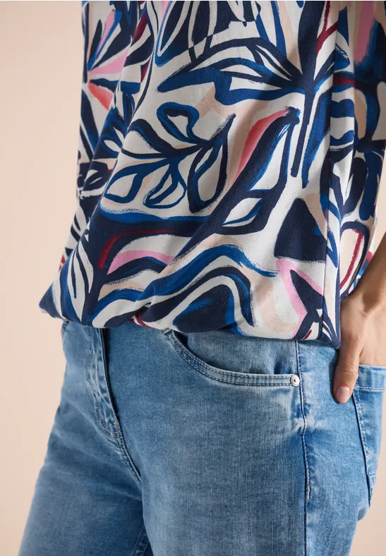 Koszulka z dekoltem typu split neck i nadrukiem graficznym universal blue