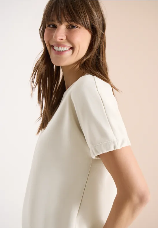T-Shirt mit Rundhals und Raffung pearl beige