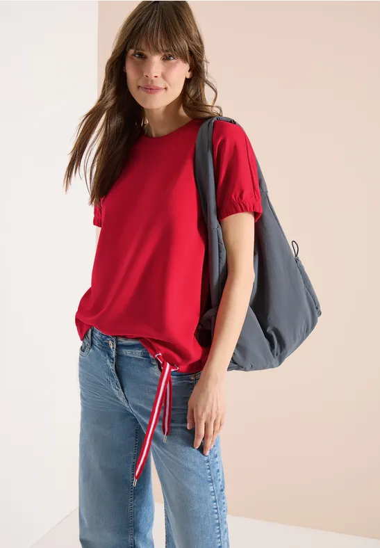 T-Shirt mit Rundhals und Raffung glazed apple red