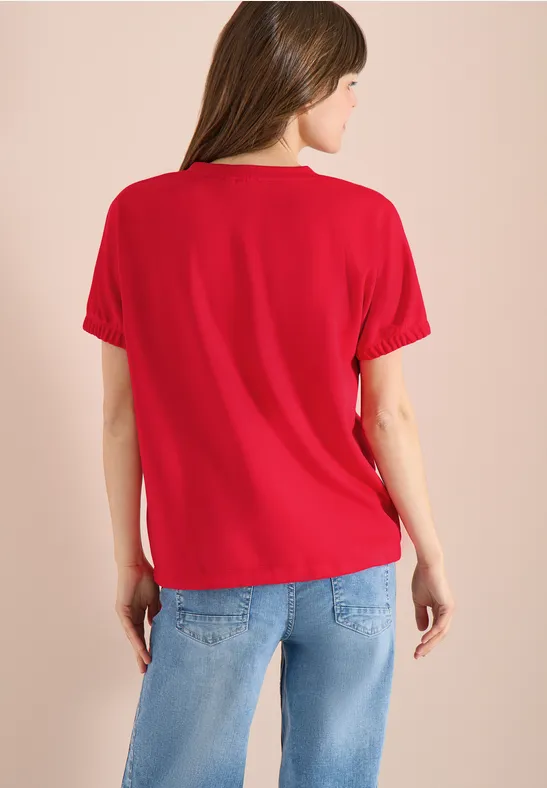 T-Shirt mit Rundhals und Raffung glazed apple red