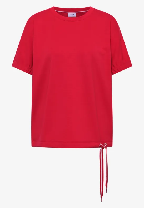 T-Shirt mit Rundhals und Raffung glazed apple red