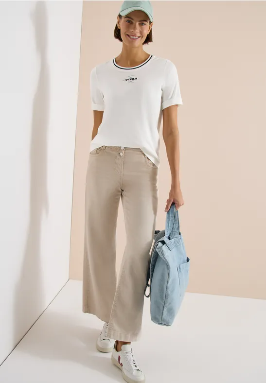 T-Shirt mit Rippdetails vanilla white