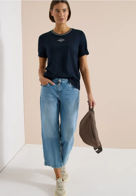 Shirt met geribde details universal blue