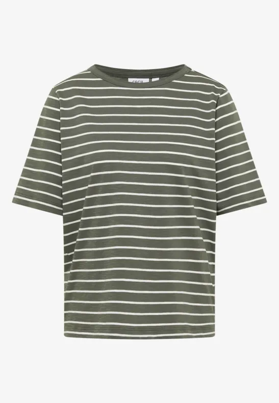 T-shirt à rayures et encolure en U khaki