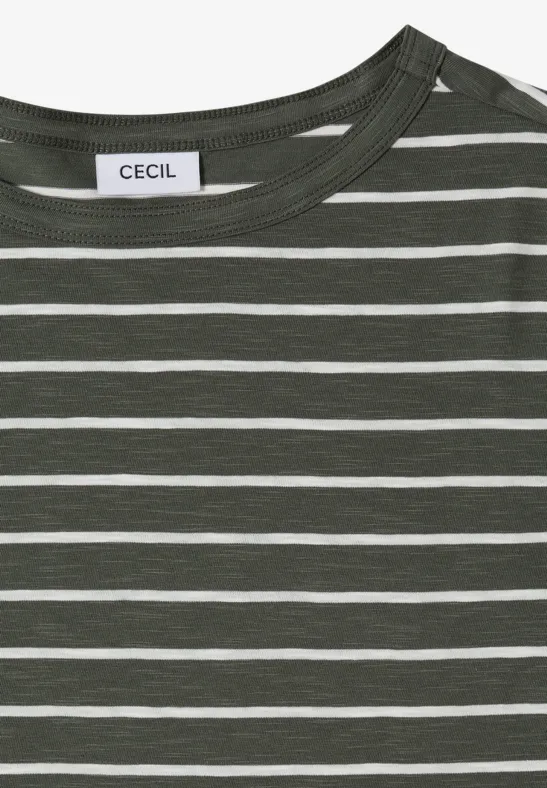 T-shirt à rayures et encolure en U khaki