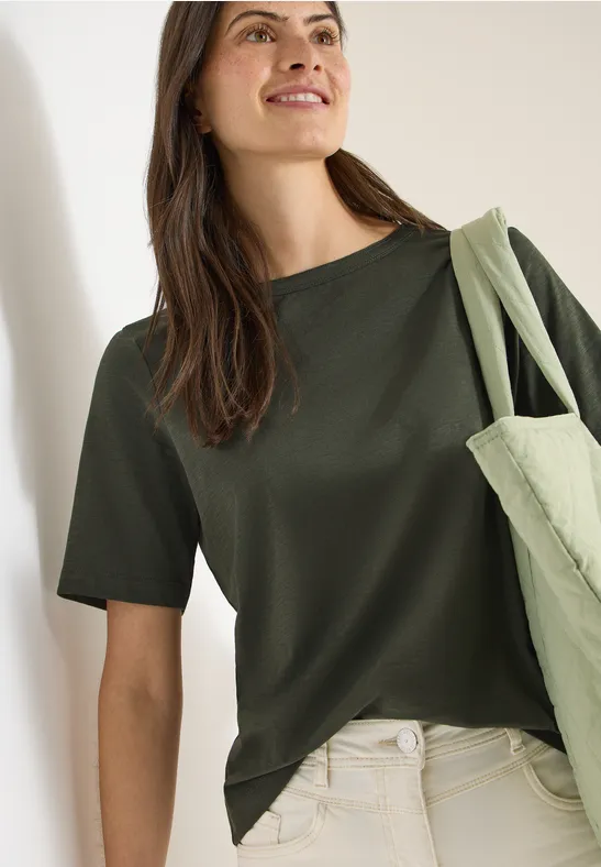 T-shirt à manches courtes avec encolure en U khaki