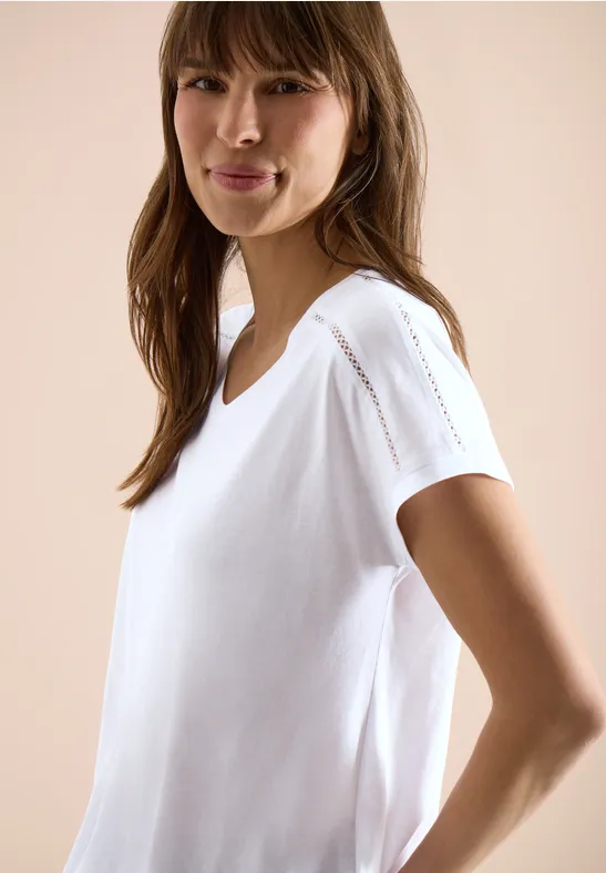 Shirt met V-hals en kanten detail White