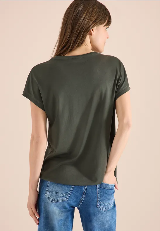 T-Shirt mit V-Neck und Spitzendetail khaki