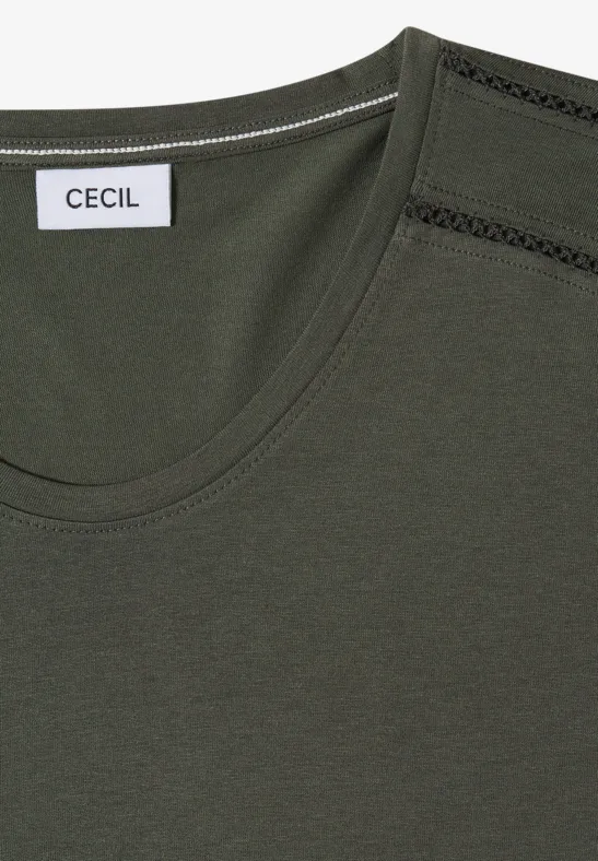 T-Shirt mit V-Neck und Spitzendetail khaki