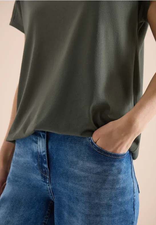 T-Shirt mit V-Neck und Spitzendetail khaki